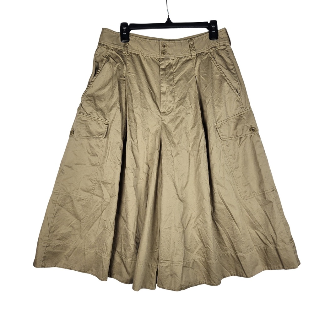 Polo Ralph Lauren Culotte Pants Womens 10 Tan Cargo Wide Leg Cotton Utility SEO